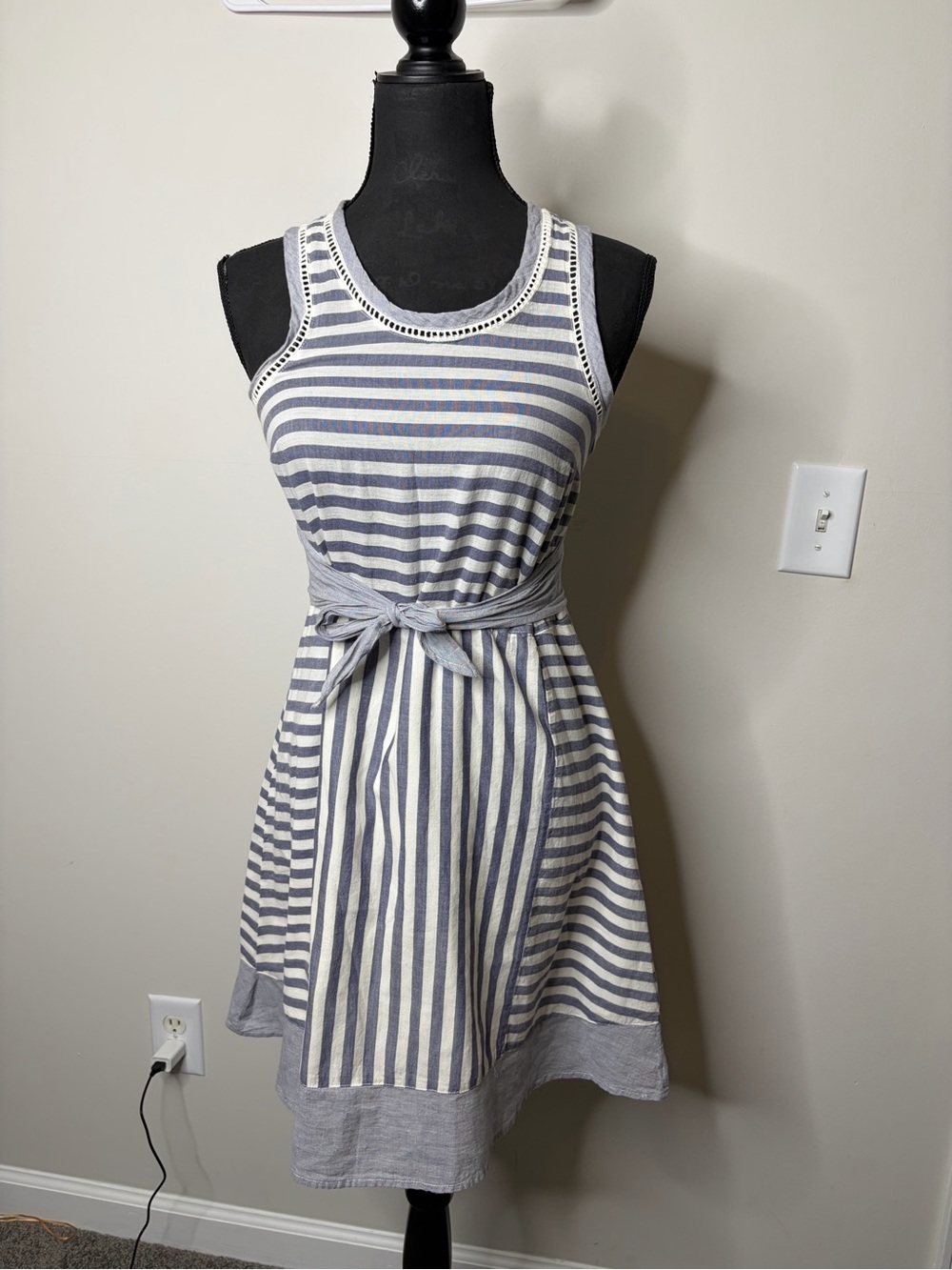 Striped Tie-Waist Sleeveless Dress in Blue and White summer preppy